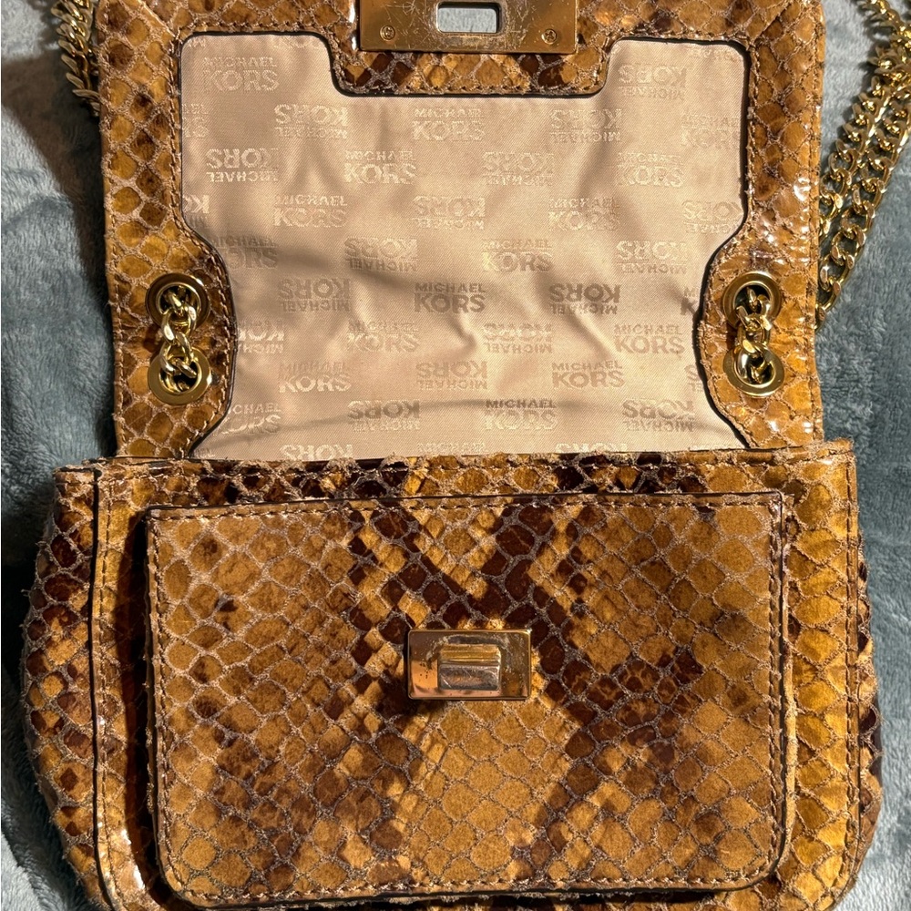 Michael Kors Tan Snake Print Crossbody Bag - Picture 2 of 6